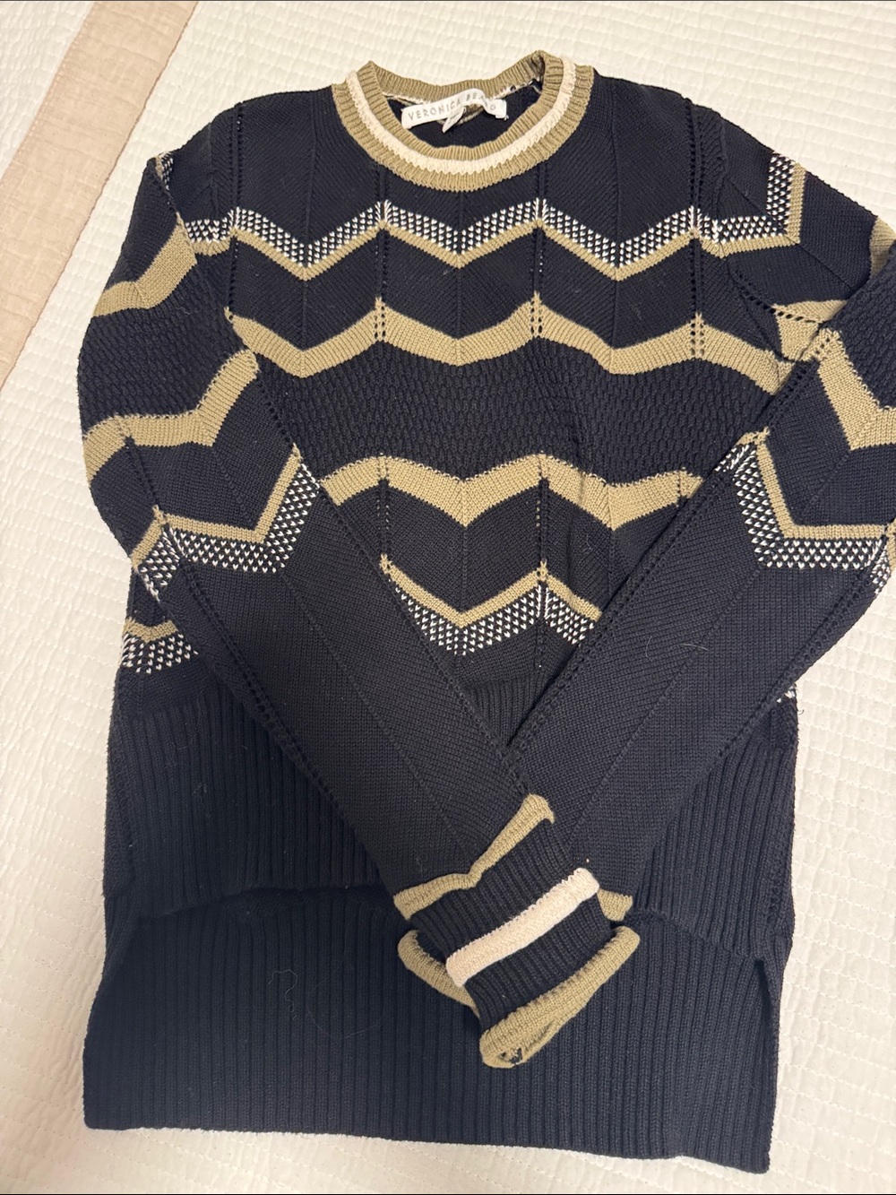 Veronica Beard Chevron Geometric Knit Sweater | XS | 100% Cotton